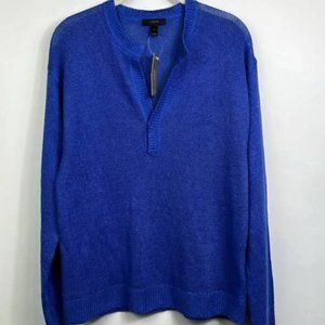 J. Crew Blue Linen Sweater Knit Slit-Neck Pullover Beach Coastal Royal Blue